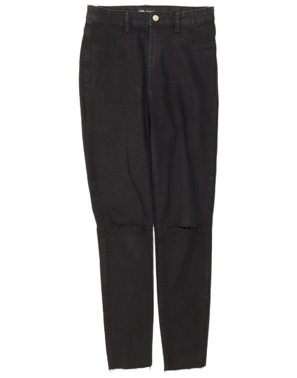 Zara Vaqueros pitillo desgastados de cintura alta para mujer EU 40 Medium W30 L28 Negro