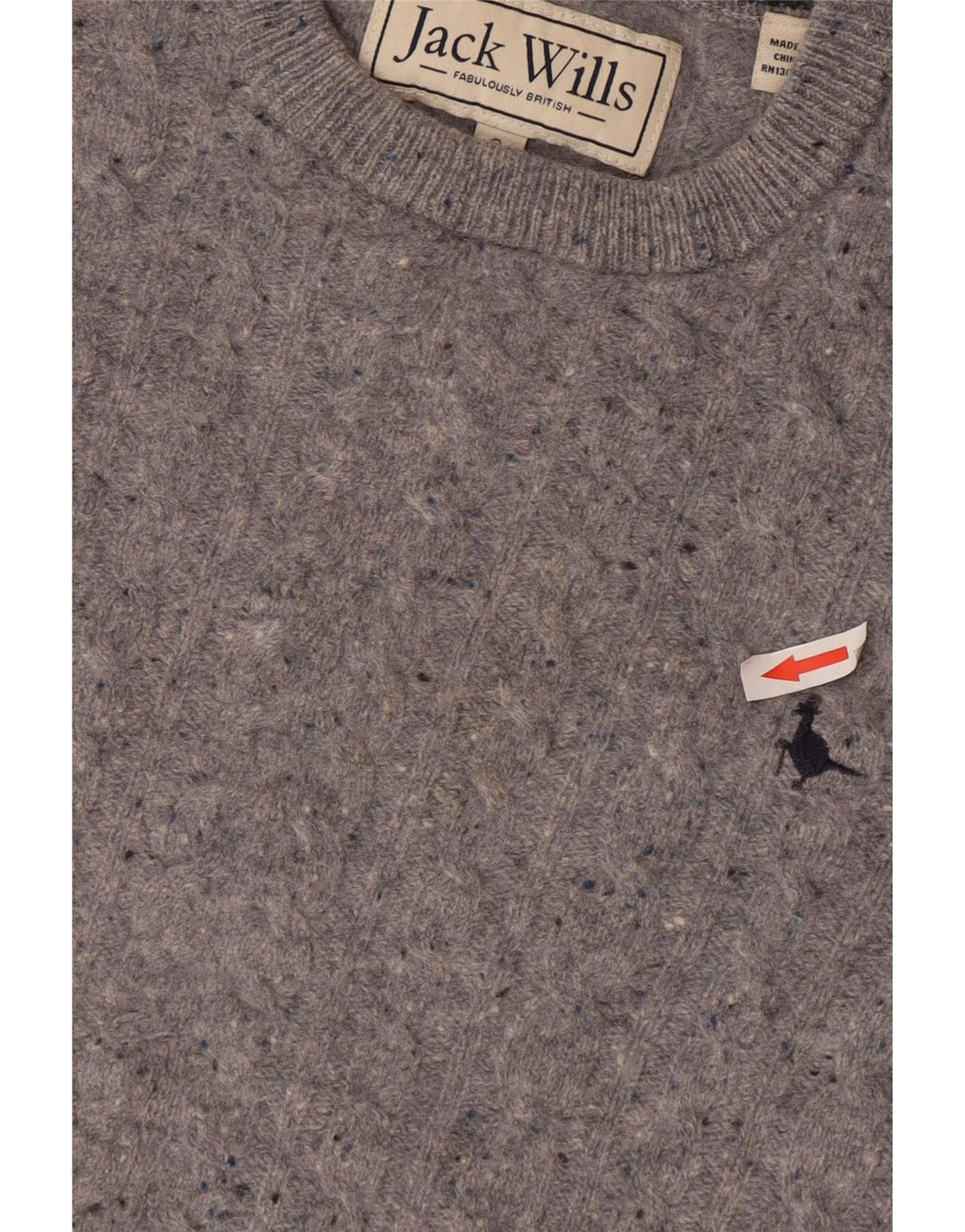 Jack Wills Jersey de cuello redondo para hombre de lana moteada gris pequeño