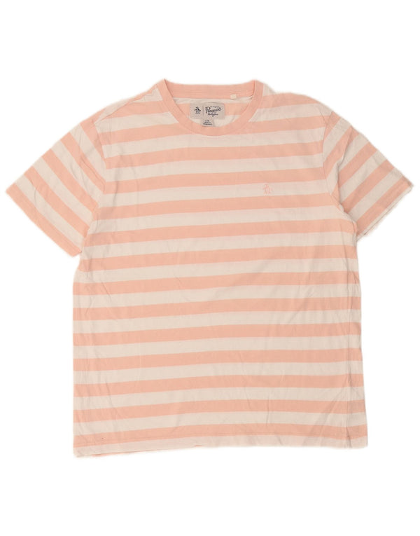 Penguin - Camiseta para hombre, talla grande, color rosa, algodón a rayas