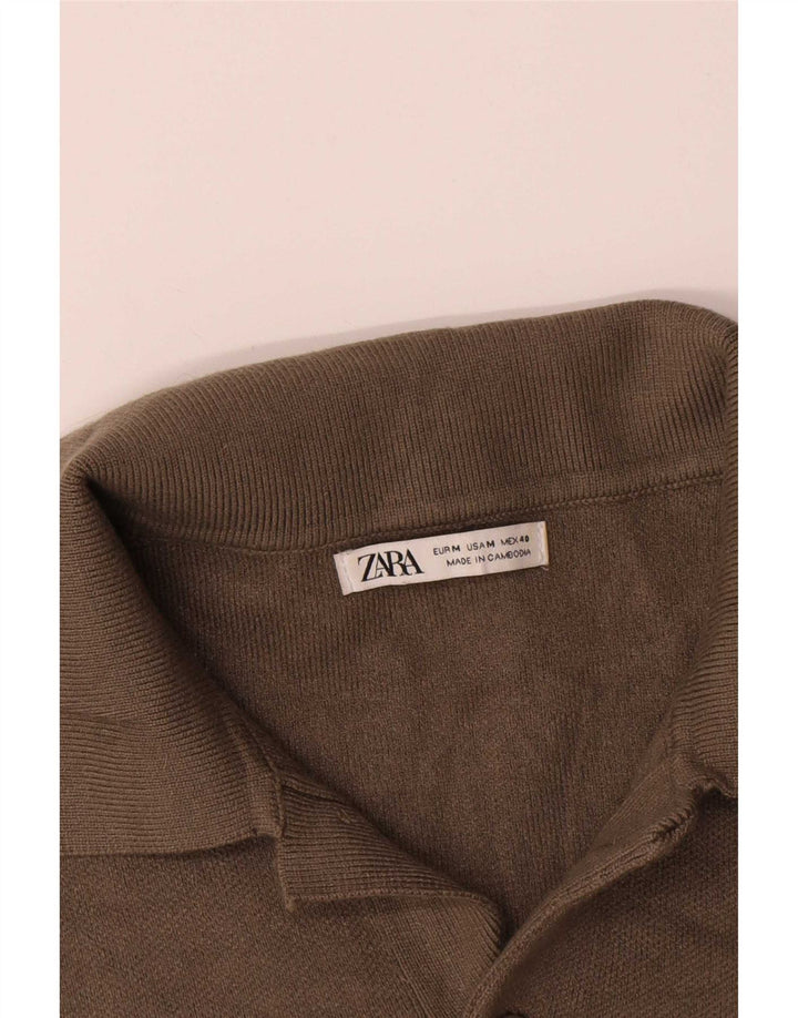 Zara Hombre Polo Manga Larga Viscosa Marrón Medio