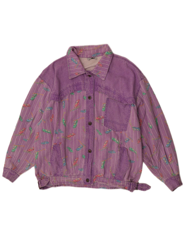 Tintoretto Chaqueta vaquera con patrón abstracto para mujer EU 42 Grande Púrpura Retro