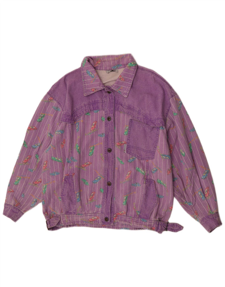 Tintoretto Chaqueta vaquera con patrón abstracto para mujer EU 42 Grande Púrpura Retro