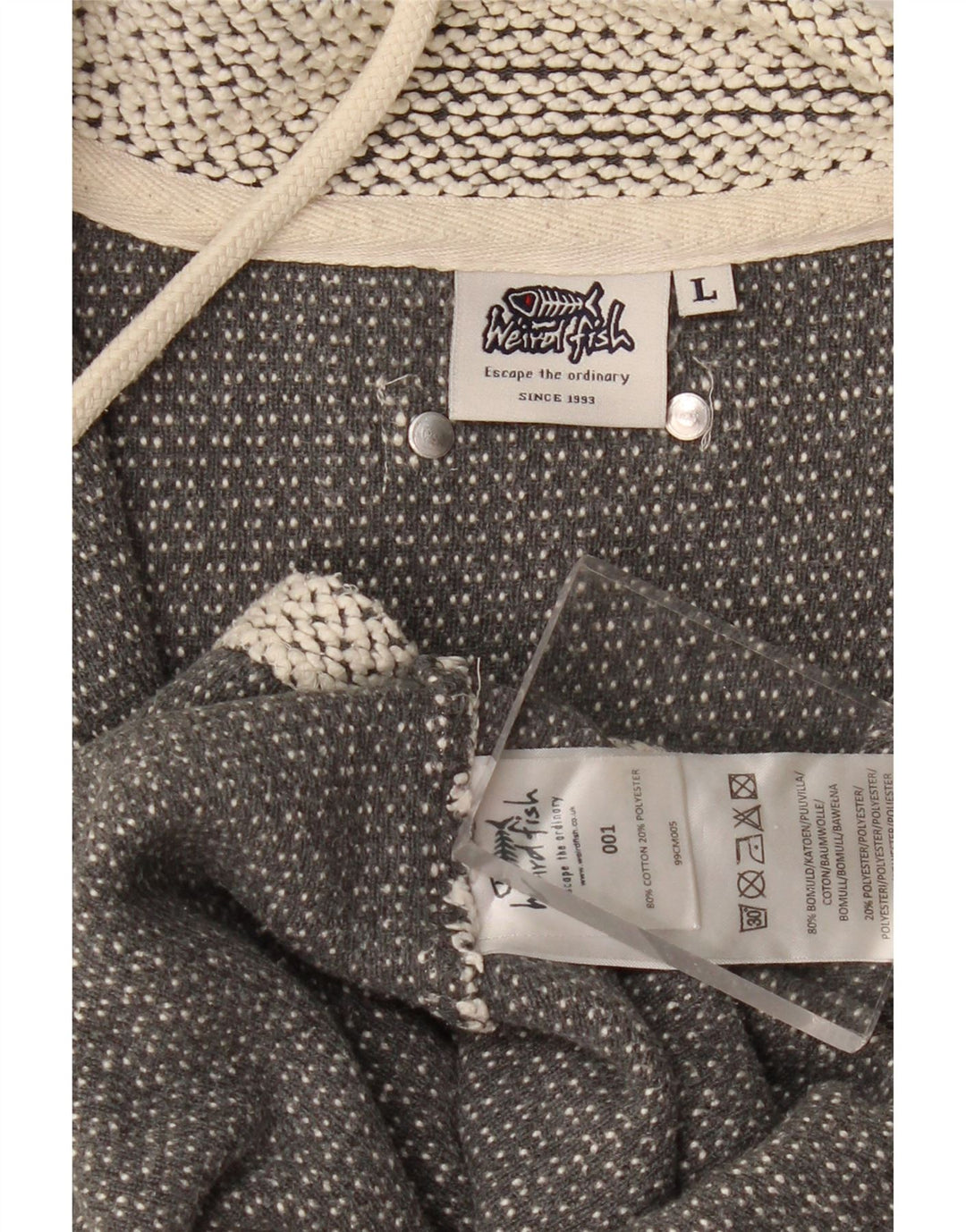 WEIRD FISH Sudadera con cuello y cremallera para hombre, jersey grande de algodón gris