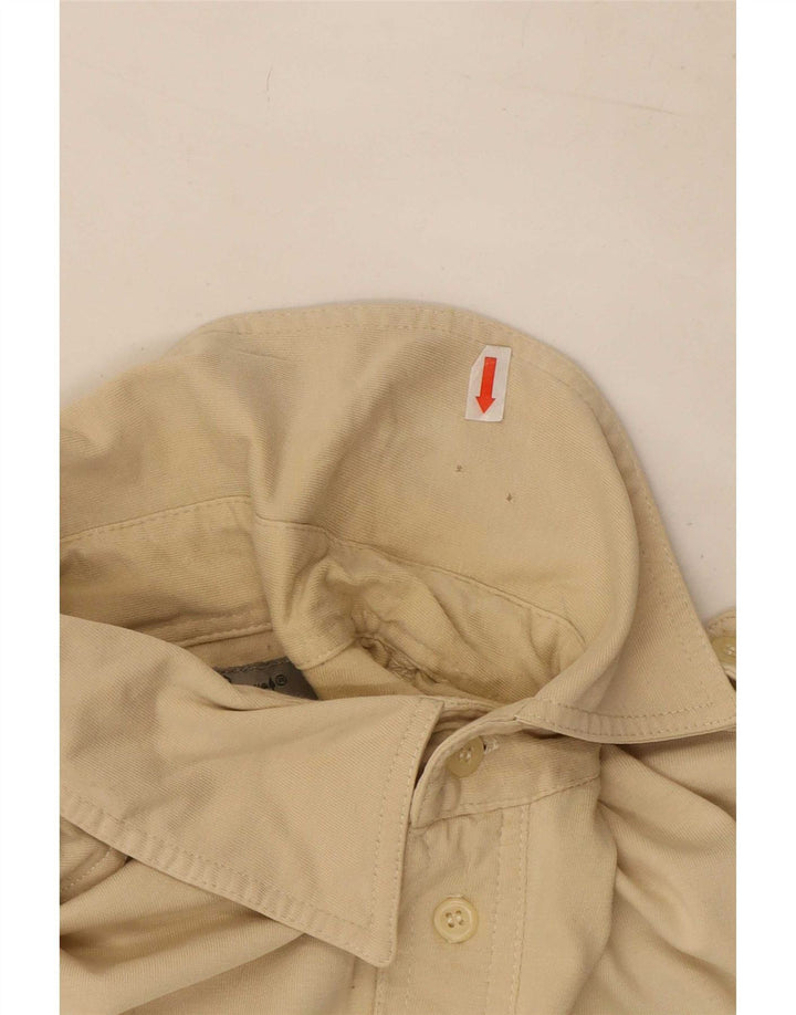 Vintage hombres manga corta militar pullover camisa grande beige