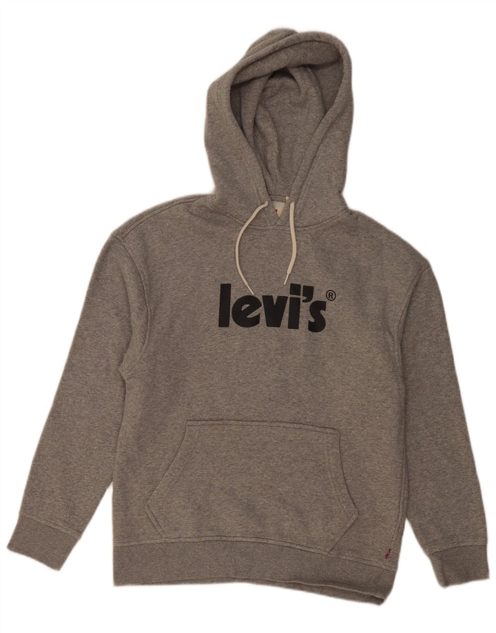 LEVI'S Mens Relaxed Graphic Hoodie Jumper Small Grey Cotton
