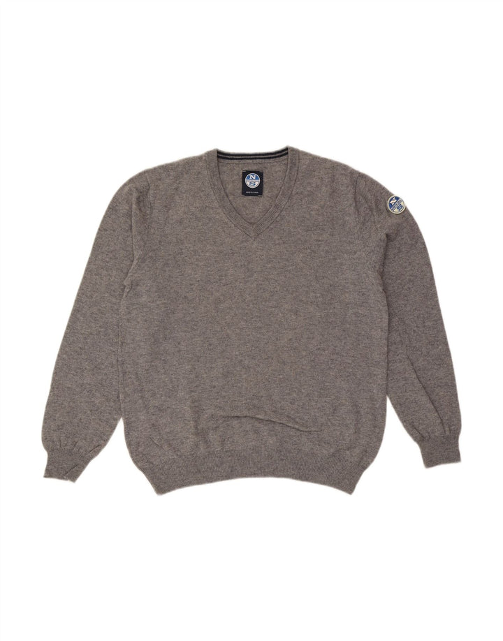 NORTH SAILS Mens V-Neck Jumper Sweater Medium Grey Wool