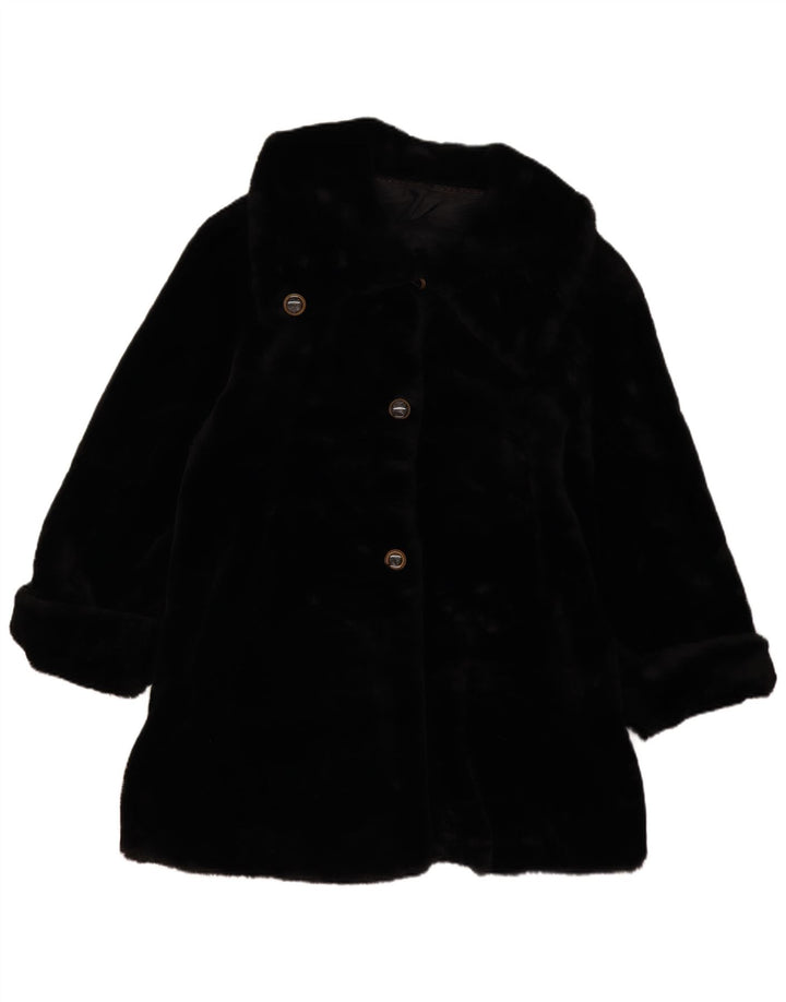 Vintage mujer oversize abrigo de piel sintética Reino Unido 14 negro medio