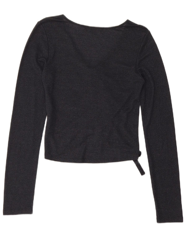 All Saints Top corto para mujer de manga larga UK 42 Medium Azul marino Viscosa