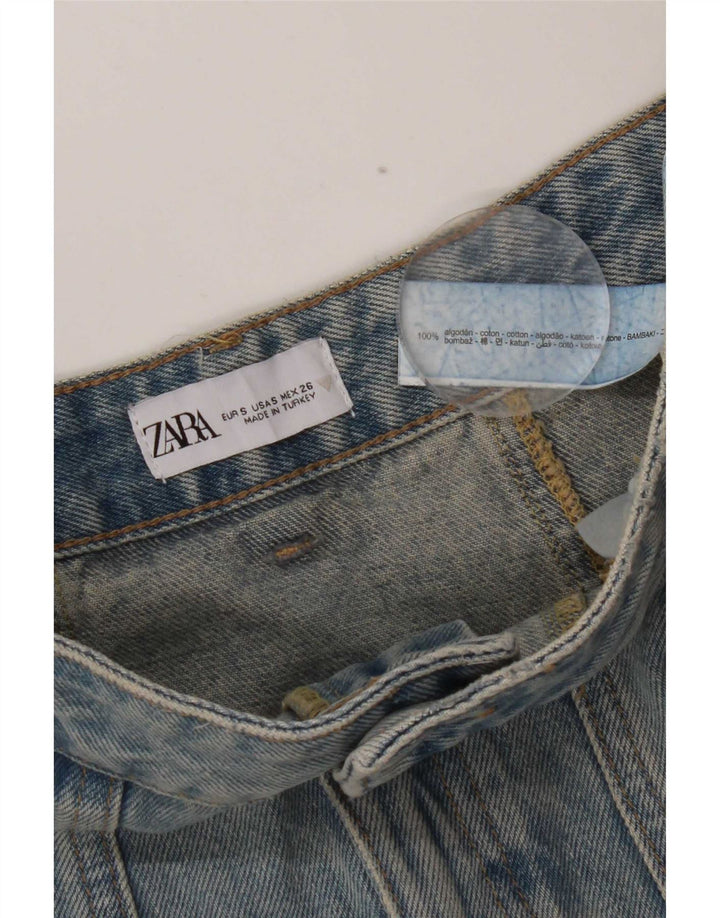 Zara Mujer Mini Falda Vaquera Pequeña W26 Algodón Azul