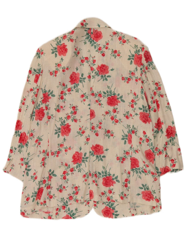 Vintage mujer 3 botones Blazer chaqueta IT 50 XL lino floral blanco