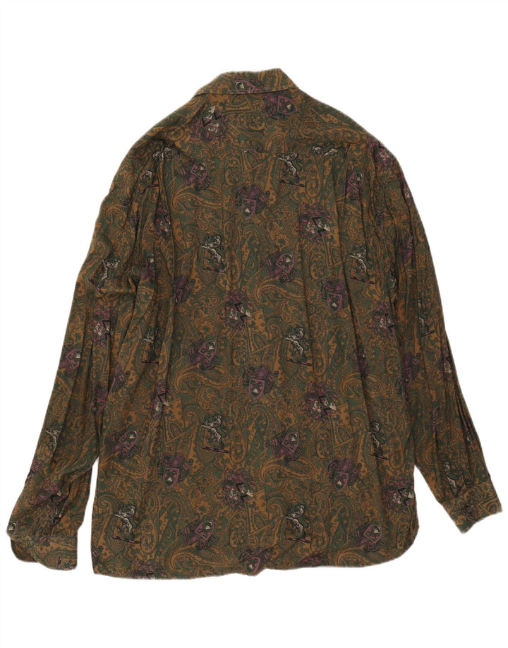 Camisa Vintage Hombre XL Caqui Paisley Viscosa