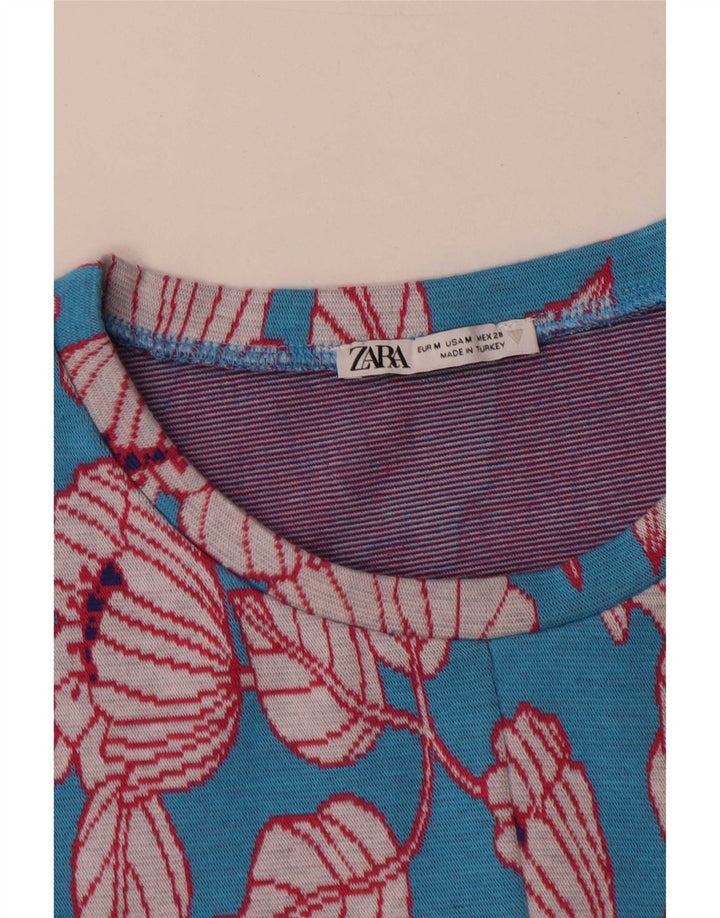 Zara Mujer Vestido Básico UK 42 Azul Medio Floral