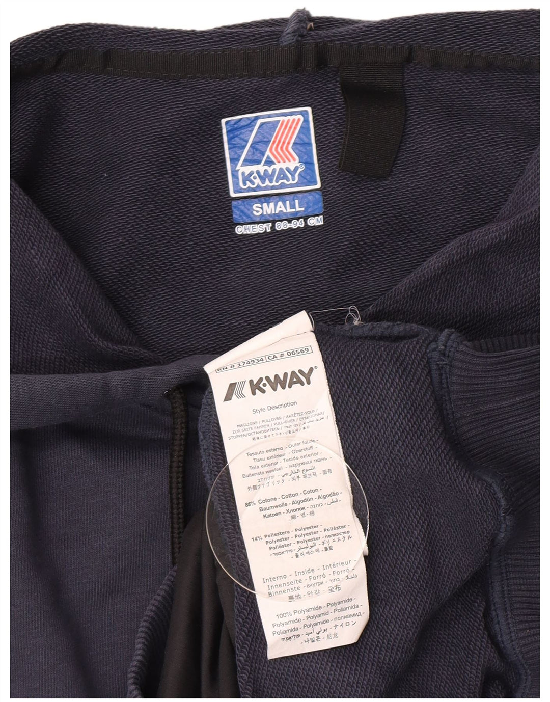 K-Way - Sudadera con capucha para hombre, talla pequeña, algodón azul marino