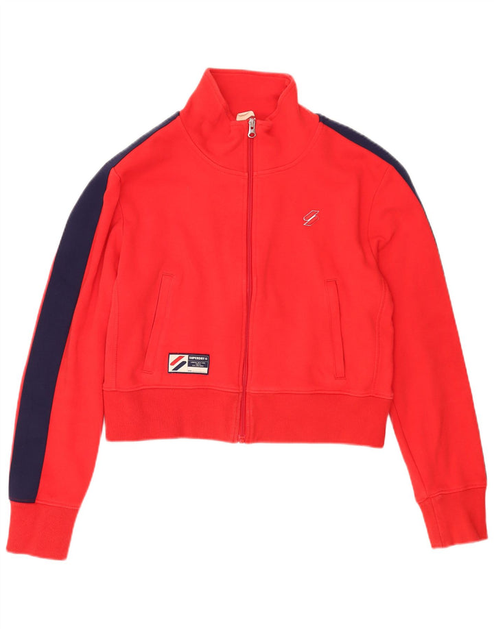 Superdry Mujer Crop Chándal Top Chaqueta Reino Unido 44 Grande Rojo Colorblock
