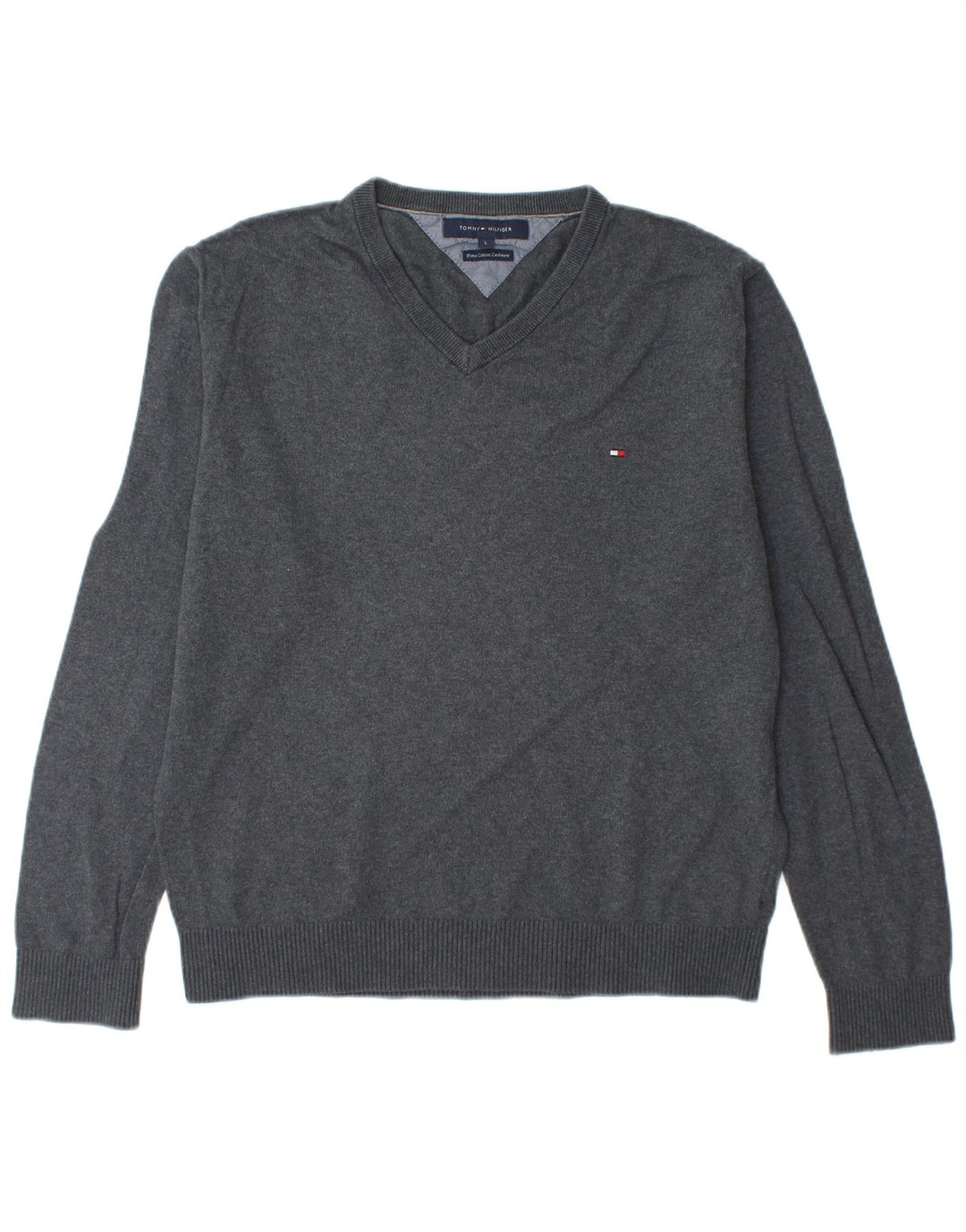 TOMMY HILFIGER Jersey con cuello en V para hombre, talla grande, algodón gris