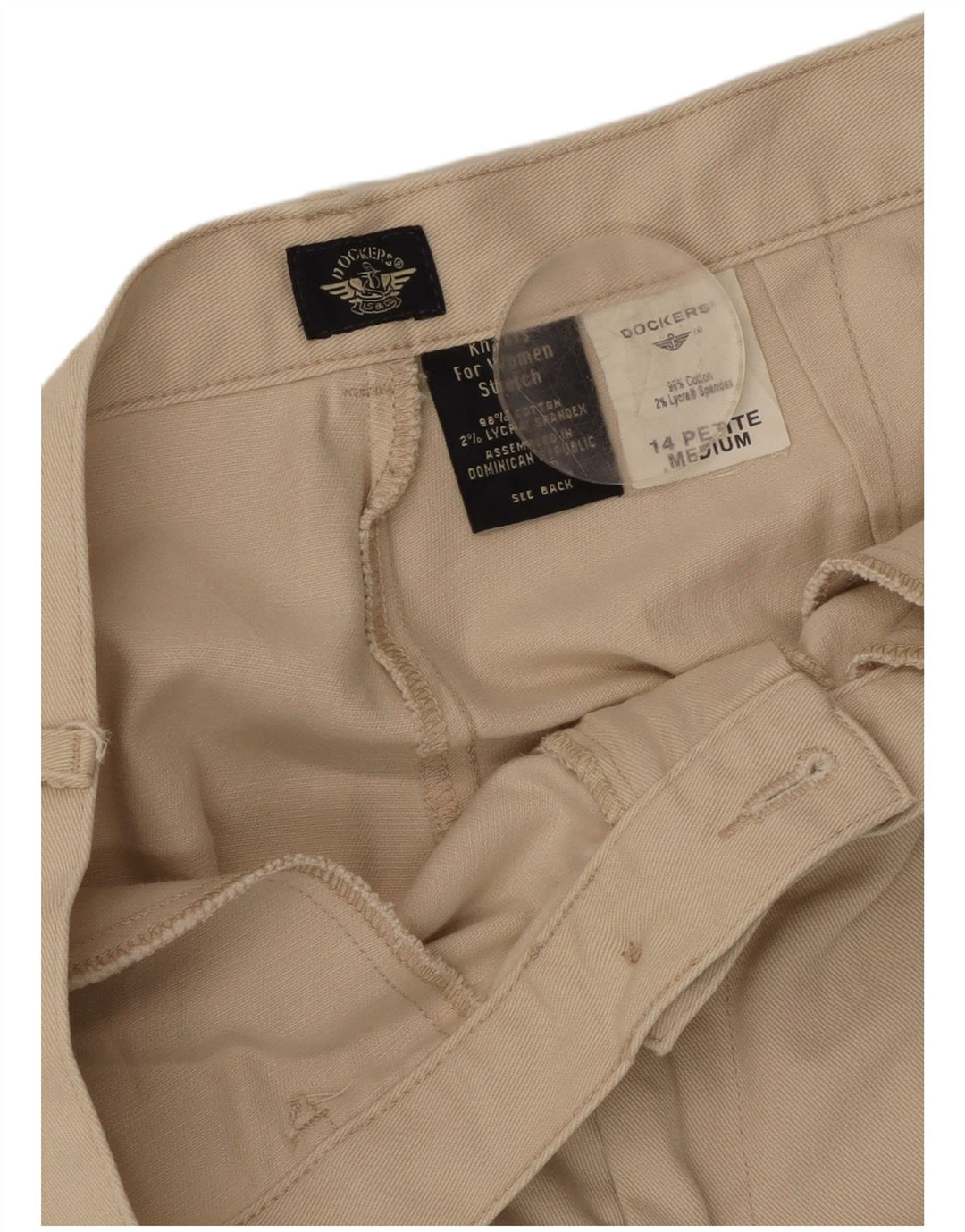 Dockers Pantalones casuales de cintura alta para mujer US 14 XL W34 L27 Algodón beige