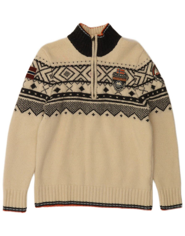 Napapijri Jersey con cuello y cremallera gráfico para mujer UK 40 XL Blanco Fair Isle