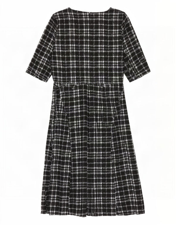 Oasis Vestido acampanado de manga 3/4 para mujer UK 44 Grande Poliéster a cuadros negros