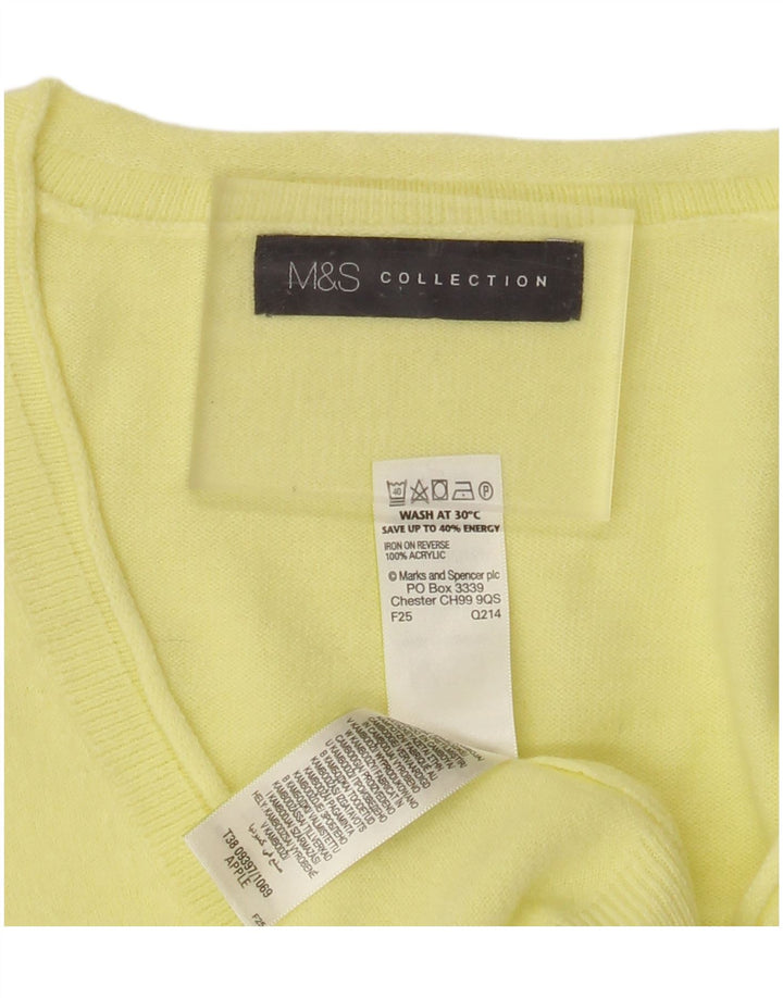 MARKS & SPENCER Suéter con cuello en V para mujer Reino Unido 10 Pequeño Acrílico amarillo