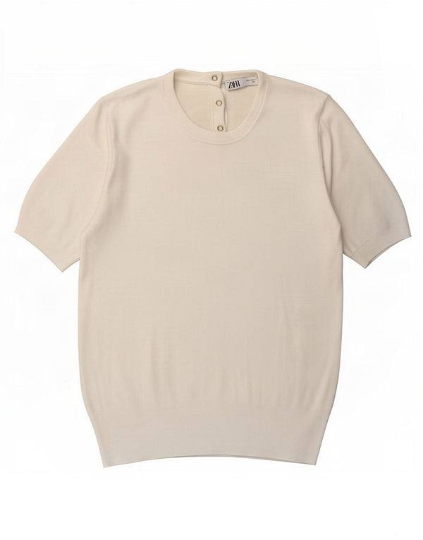 Zara - Jersey de manga corta con cuello redondo para mujer, talla 40, color blanco