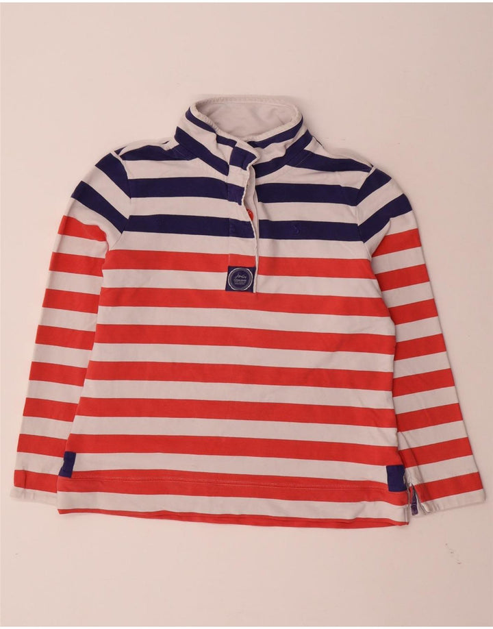 JOULES Sudadera con cuello y botones para mujer, talla 40, talla mediana, color rojo a rayas