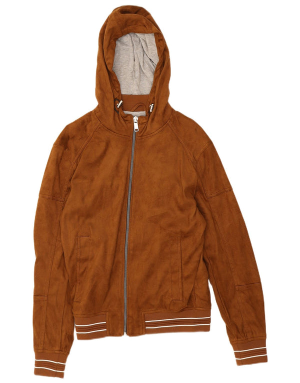 Zara Mens Chaqueta Bomber Con Capucha UK 36 Small Marrón Poliéster