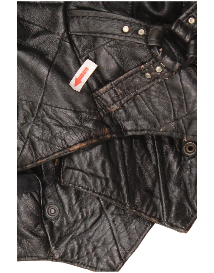 Vintage mujer bombardero chaqueta de cuero Reino Unido 12 cuero negro medio