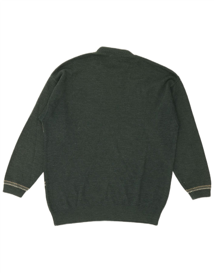 Vintage hombres cuello redondo jersey suéter medio verde lana geométrica