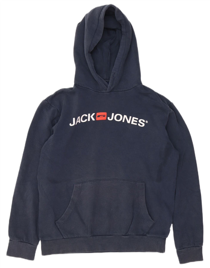 JACK & JONES Jersey con capucha y estampado gráfico para hombre Algodón azul marino mediano