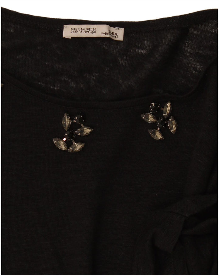 Zara Mujer Top Manga Larga UK 44 Grande Negro