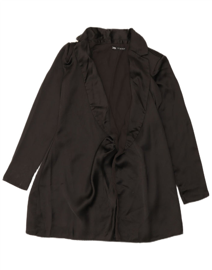 Zara Mujer Abrigo Abierto UK 6 XS Negro Poliéster