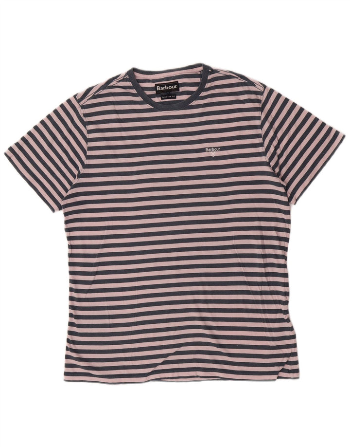 Barbour Hombre Camiseta Entallada Top Algodón Rayas Azul Marino Mediano