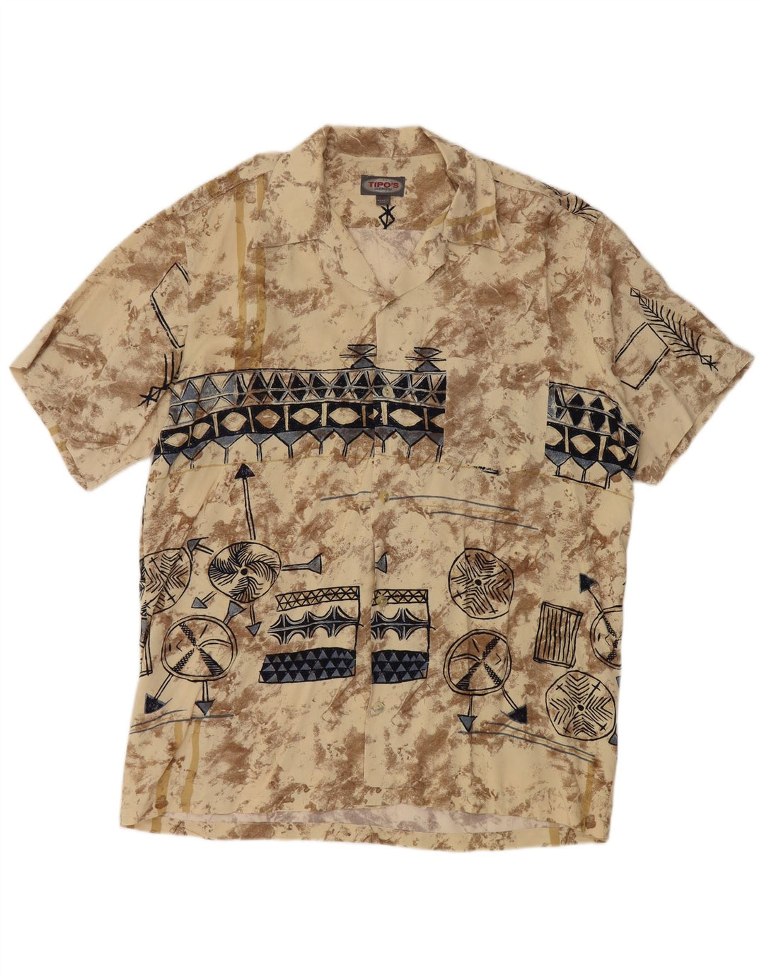 TIPO' S Camisa De Manga Corta Hombre Viscosa Geométrica Beige Grande