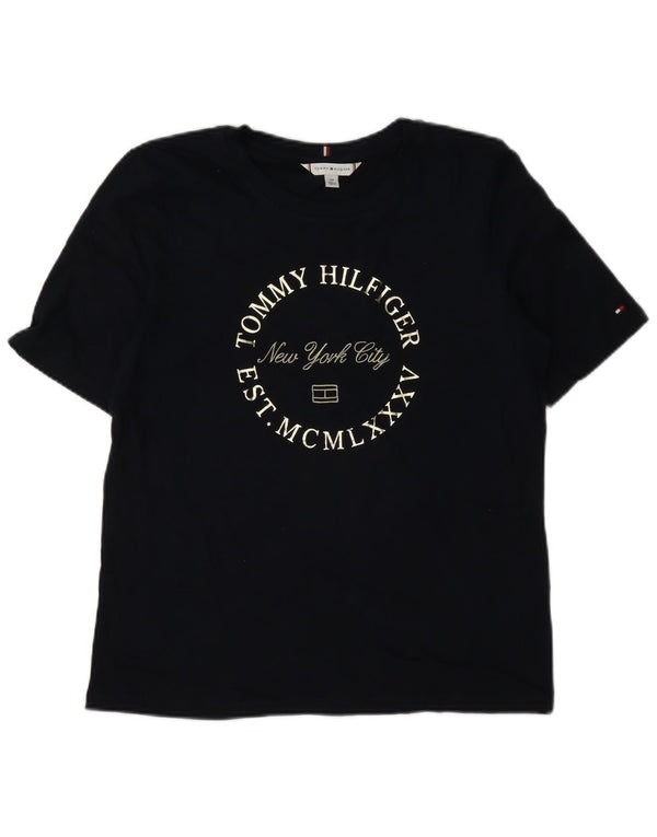 Tommy Hilfiger Camiseta gráfica para mujer Top UK 10 Small Azul marino Algodón