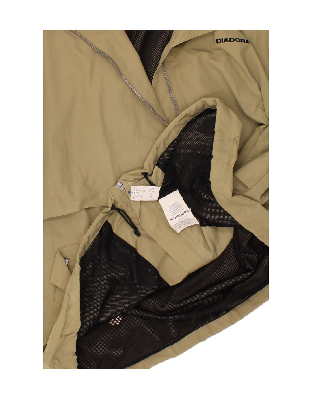 DIADORA Mens Hooded Rain Jacket UK 40 Large Beige Polyamide Vintage Diadora and Second-Hand Diadora from Messina Hembry 
