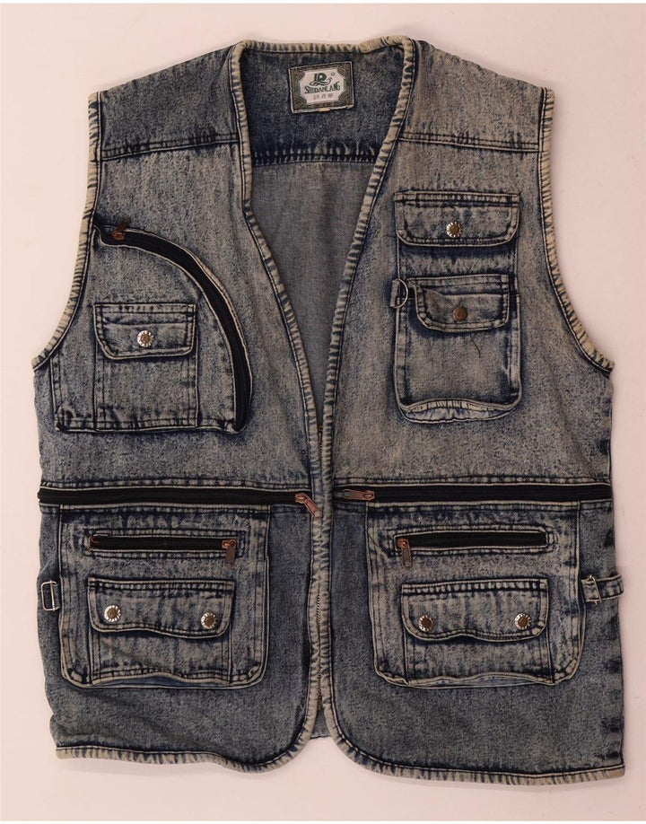 Vintage hombres denim Gilet Reino Unido 40 azul grande