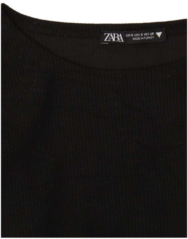 Zara Mujer Crop Top Manga Larga UK 8 Small Negro
