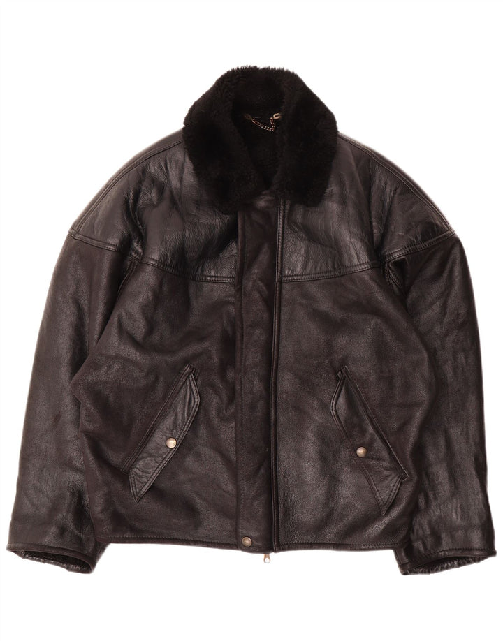 Chaqueta de cuero Sherpa vintage para hombre IT 52 XL Negro