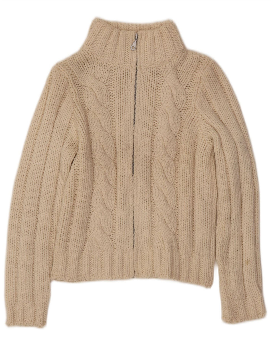 Benetton Cárdigan De Mujer UK 44 Grande De Lana Blanco Roto