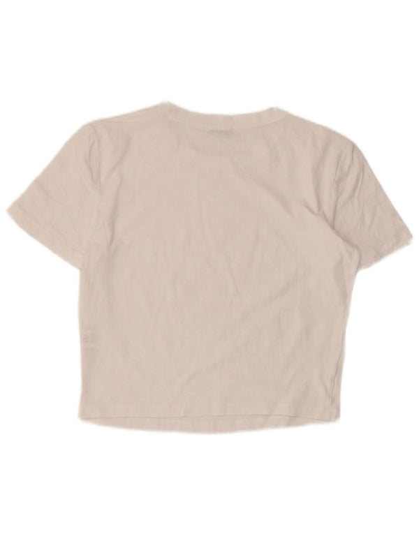 Zara Mujer Crop Camiseta Top UK 40 Grande Algodón Blanco
