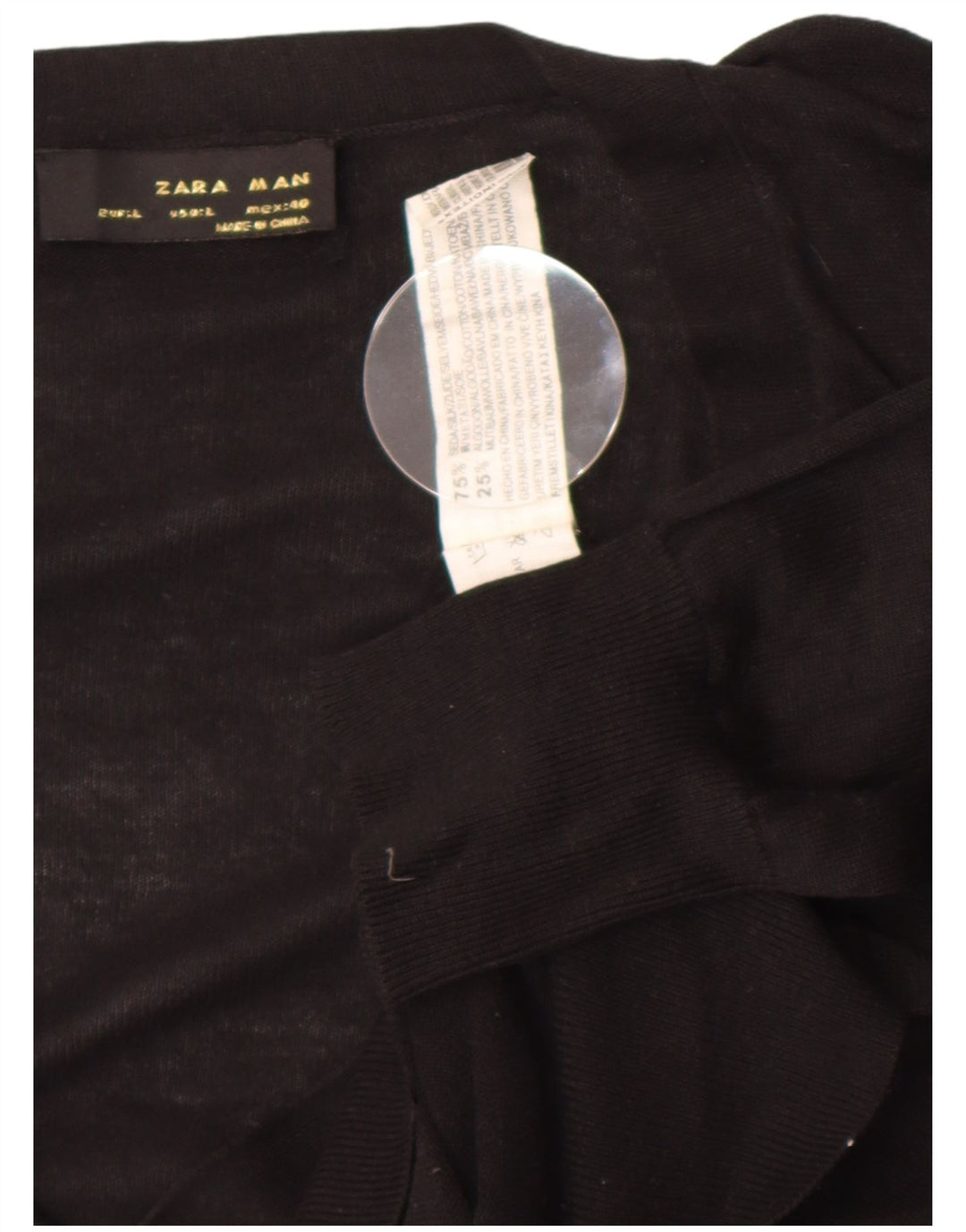 Zara Hombre Cárdigan Sueter Grande Seda Negro