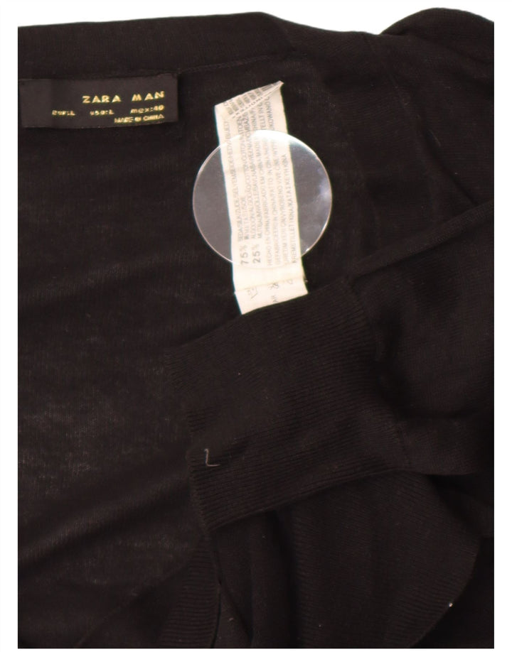 Zara Hombre Cárdigan Sueter Grande Seda Negro