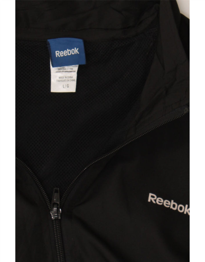 REEBOK Womens Tracksuit Top Jacket UK 16 Large Black Polyester Sports Vintage Reebok and Second-Hand Reebok from Messina Hembry 