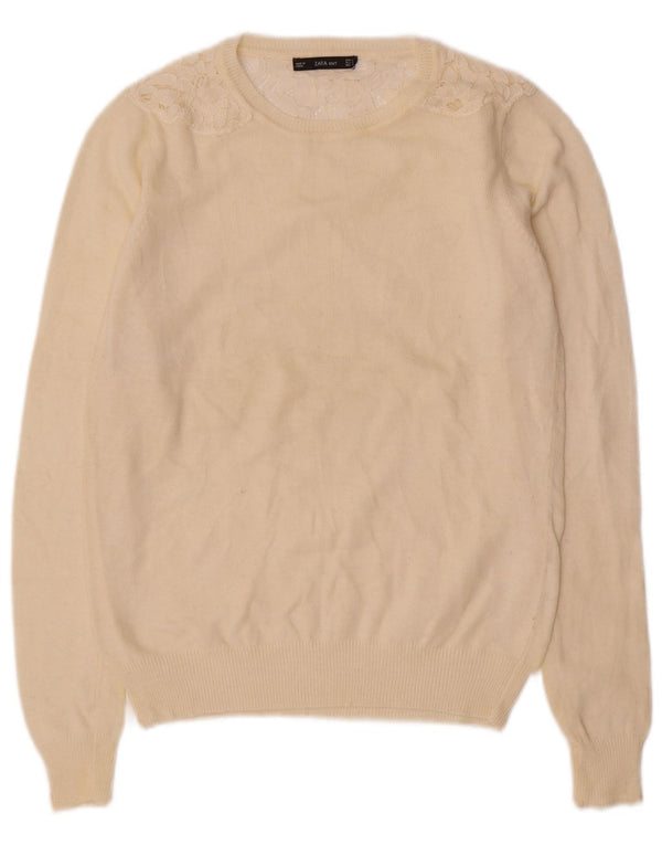Zara Womens Boat Neck Jumper Sweater UK 10 Small Beige