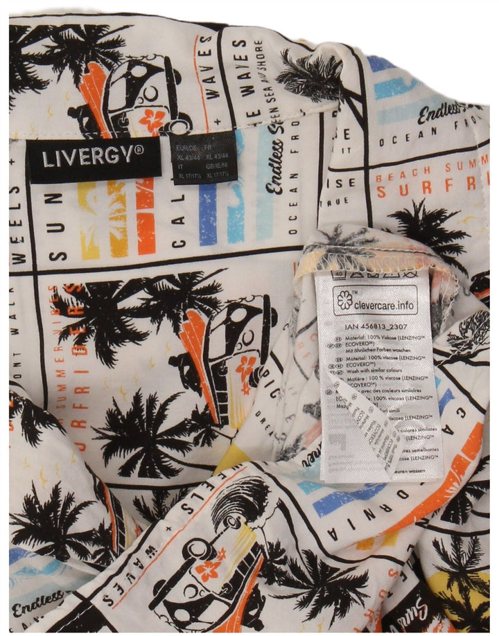 LIVERGY Camisa Manga Corta Hombre Talla 43/44 XL Blanco Viscosa Hawaiana