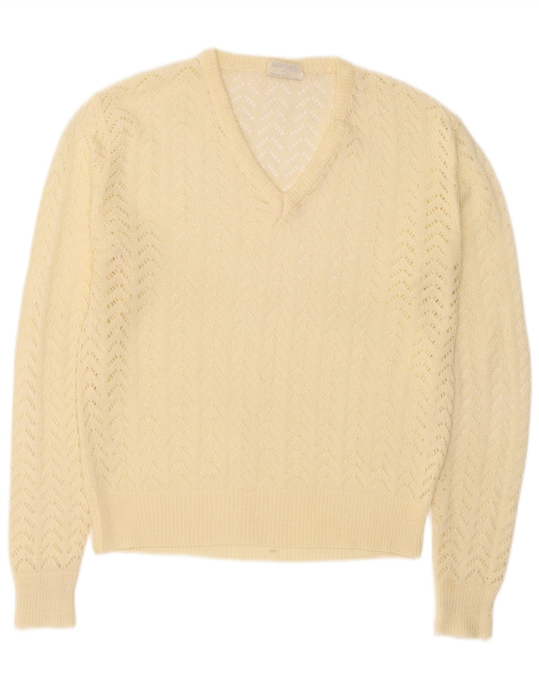Vintage mujer V-cuello jumper suéter IT 46 grande amarillo poliacrílico