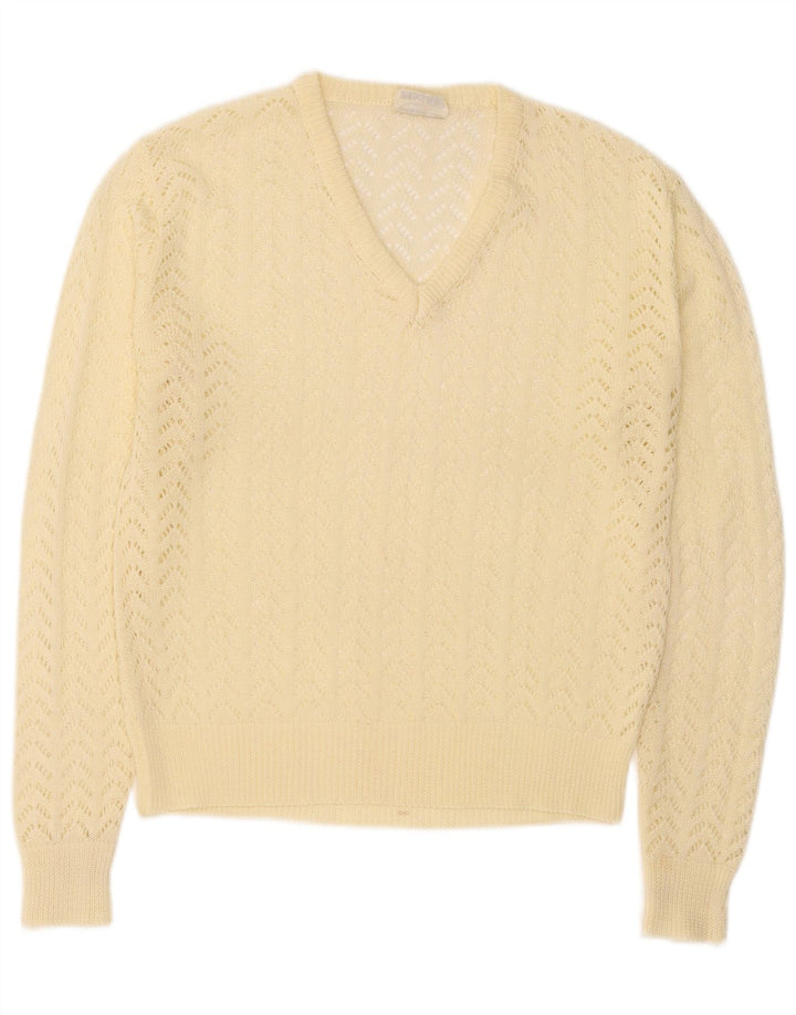 Vintage mujer V-cuello jumper suéter IT 46 grande amarillo poliacrílico