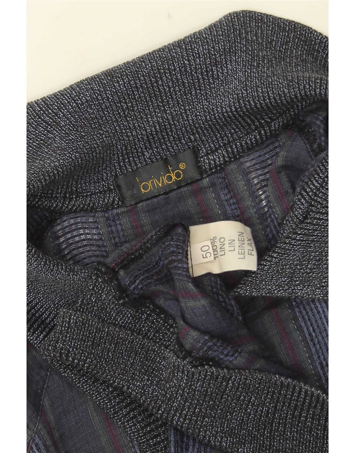 Vintage hombres manga corta pullover camisa IT 50 medio azul marino rayas