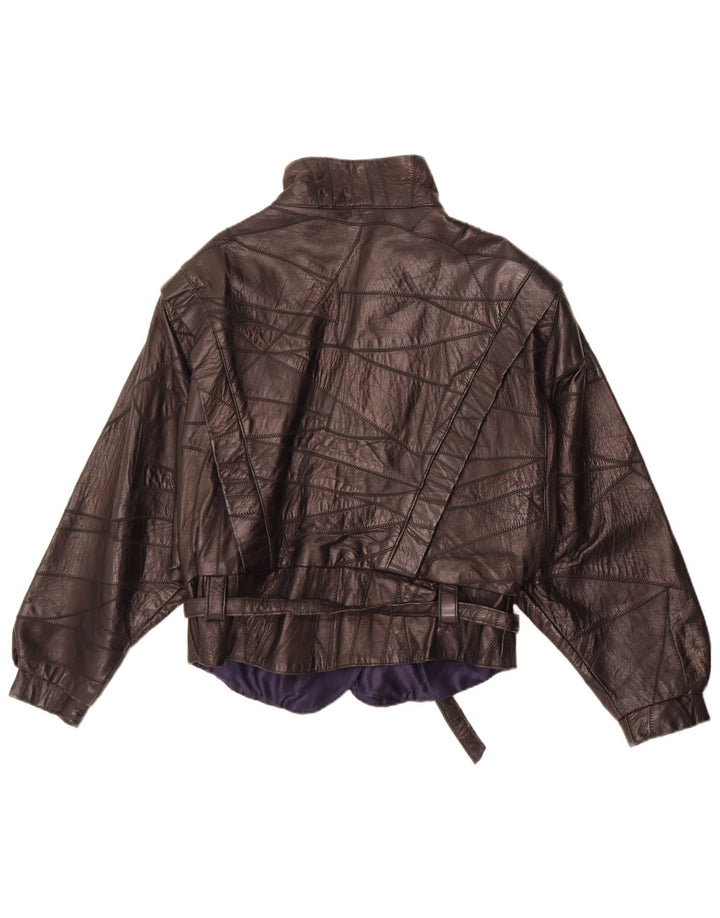 Vintage mujer chaqueta de cuero Reino Unido 12 medio negro patchwork