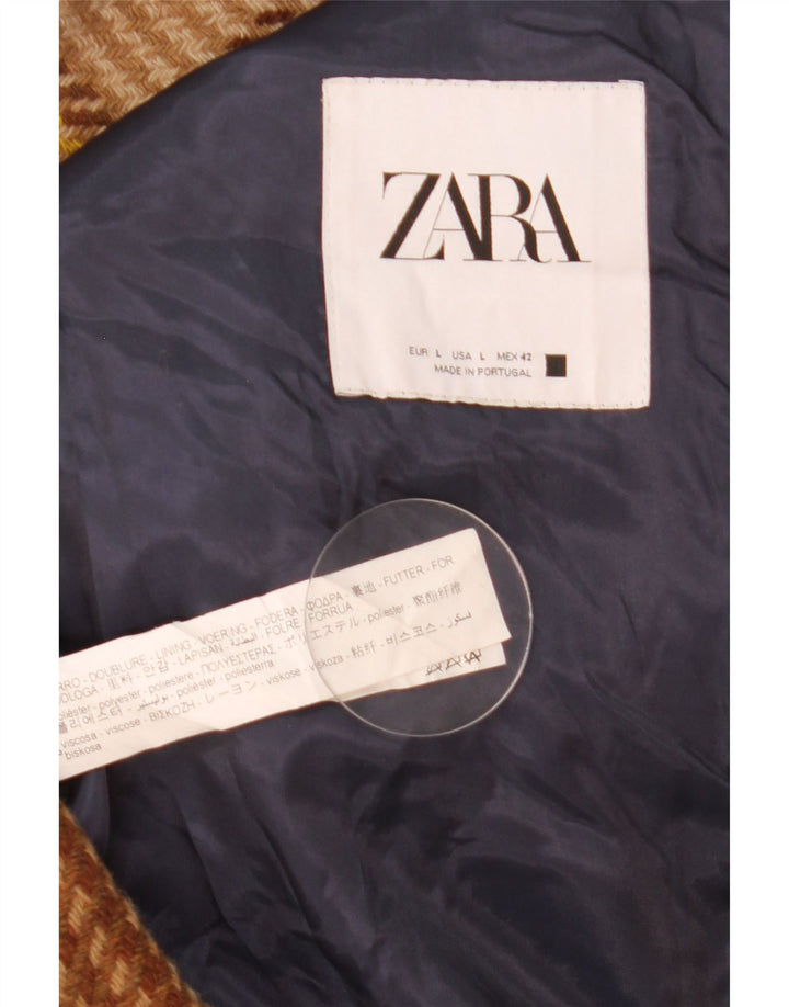 Zara Hombre Abrigo UK 40 Lana a cuadros marrón grande